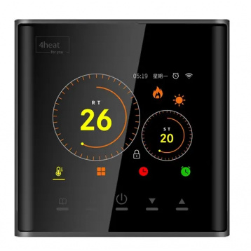 4HEAT AE-740 Терморегулятор для електричної чи водяної теплої підлоги WiFi Кольоровий дисплей, Чорний (4HT.AE740B.WF)